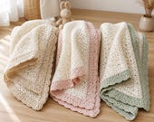 Baby Blanket Crochet Pattern, Heirloom Crochet Baby Blanket, Scalloped Border PDF Bundle 3 Color Variations, English PDF Pattern