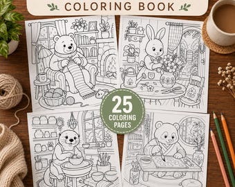 Libro para colorear de animales para adultos, pasatiempos animales acogedores, páginas para colorear llamativas y fáciles, PDF imprimible lindo y relajante, 25 páginas