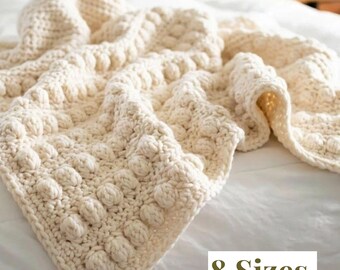 Cozy Harvest Throw Crochet Pattern, chunky knit blanket, Chunky Bobble Blanket (8 Sizes Baby to King) English PDF Pattern , Photo Tutorial