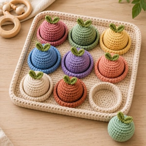 Crochet Montessori Apple Toy Pattern PDF, Montessori Color Sorting Tray, Baby Sensory Toy, fruit crochet pattern, English Digital Download