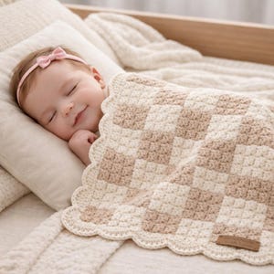 Baby Blanket Crochet Pattern, Checkerboard Crochet Blanket, Easy Baby Afghan PDF, Cozy Nursery Throw, Digital Download