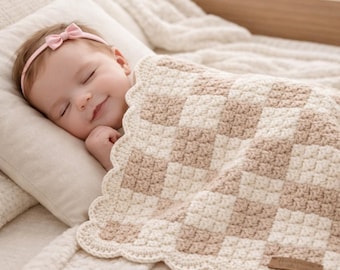 Baby Blanket Crochet Pattern, Checkerboard Crochet Blanket, Easy Baby Afghan PDF, Cozy Nursery Throw, Digital Download