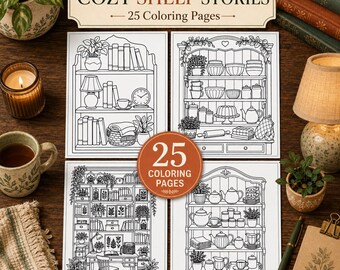 Libro para colorear para adultos, páginas para colorear de momentos acogedores, libro para colorear acogedor, libros para colorear en PDF, páginas para colorear de naturaleza muerta, PDF imprimible