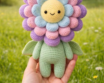 3D Crochet Flower Pattern PDF, Amigurumi Flower Doll Pattern, No Sew Crochet Pattern, Cute Floral Plush Tutorial