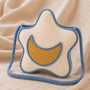 Crochet Star Purse Pattern PDF, Star Bag Crochet Pattern, Crescent Pocket Crossbody Bag, Kids Adult Purse,  Photo Tutorial ,Digital Download