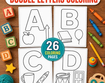 Libro para colorear de letras con garabatos para niños, actividad del alfabeto ABC, 26 páginas imprimibles fáciles y llamativas, para niños de 4 a 6 años (PDF).