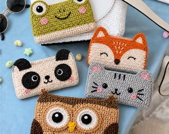 Crochet Glasses Case Pattern, 5-in-1 Eyeglasses Holder, Amigurumi frog, fox, panda, cat, owl , DIY Gift Idea , English Crochet PDF Pattern