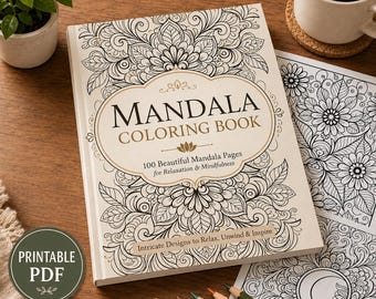 Libro para colorear de mandalas, 100 páginas mágicas para colorear, libro para colorear de fantasía, páginas para colorear para adultos, plantilla para libro para colorear