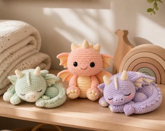 Sleeping Dragon Crochet Pattern Bundle , crochet gifts 3in1 Dragon Plushie Patterns,Fantasy Nursery Amigurumi , English PDF Digital download