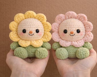 2 in 1 No Sew Flower Crochet Pattern PDF, Easy Amigurumi Flower Pattern, Cute Crochet Plant Plush, Beginner Flower Doll Pattern