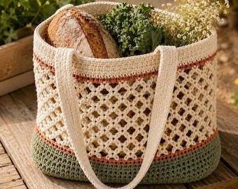 Crochet Bag Pattern PDF, Crochet Tote Pattern, Market Tote Bag, Beginner Friendly Photo Tutorial