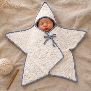 Crochet Baby Cocoon Pattern PDF, Hooded Star Newborn Wrap Crochet Pattern, Baby Photo Prop, Photo Tutorial , English Digital Download