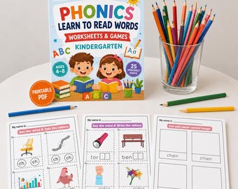 Fichas de fonética, fichas para jardín de infancia, fichas de fonética de dígrafos, cuaderno de ejercicios preescolar, PDF imprimible para aprender a leer