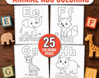 Páginas para colorear del alfabeto en PDF, páginas para colorear del alfabeto con animales, libro para colorear del abecedario para niños de 3 a 5 años, descarga digital para preescolares.