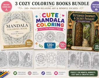 Paquete de libros para colorear de mandalas en PDF | Más de 245 páginas imprimibles | Mandalas sencillos y llamativos y puertas con diseños | Páginas para colorear para adultos