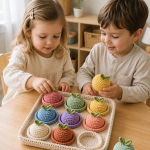 Crochet Montessori Apple Toy Pattern PDF, Montessori Color Sorting Tray, Baby Sensory Toy, fruit crochet pattern, English Digital Download