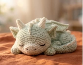 Dinosaur crochet pattern, Sleeping dragon plush , Amigurumi Baby Dragon, Plushie Pattern, Fantasy Nursery , English DIY Gift PDF