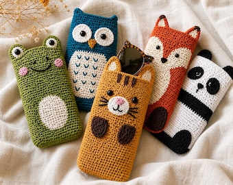 Animal Glasses Case Crochet Pattern, Eyeglasses Holder, 5-in-1 Amigurumi frog, fox, panda, cat, owl, English PDF Pattern, Digital download