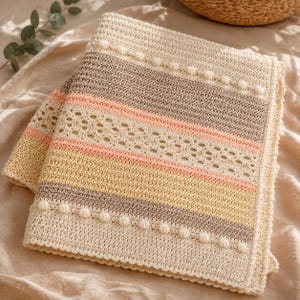 Modern Heirloom Baby Blanket Crochet Pattern, Textured Bobble Lace Blanket PDF, Scalloped Border, 3 Sizes PDF Pattern,  Digital Download