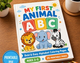 Páginas para colorear del alfabeto para niños, libro para colorear de animales ABC, imprimible fácil y llamativo para preescolares, PDF para niños pequeños y educación en casa, edades de 3 a 5 años.