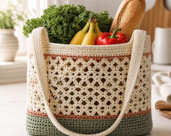 Crochet Tote Bag Pattern, Market Shoulder Bag, Easy Intermediate English PDF Pattern , Digital Download, DIY Gift