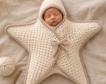 Crochet Baby Cocoon Pattern PDF, Hooded Star Newborn Wrap Crochet Pattern, Baby Photo Prop, Photo Tutorial, English Digital Download