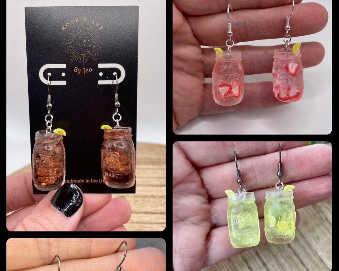 Drink Earrings, Mason Jar Earrings, Tea Earrings, UV Resin, Sweet Tea