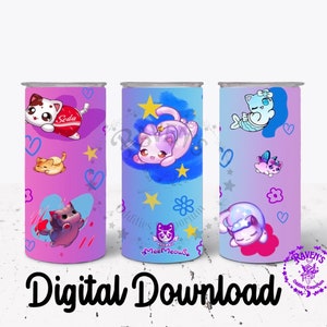 Emballage de verre de 15 oz Mee Meows, téléchargement immédiat de chats mignons, fichier numérique, sublimation rose, gobelet anime, gobelet pour enfant