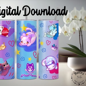 Mee Meows Anime Tumbler Wrap, Cute Meows 20oz Skinny Tumbler Wrap, Digital Download PNG, PDF File, Anime Tumbler