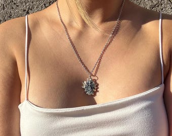 Handmade soldered necklace with angel pendant and silver spikes | soft soldered jewellery