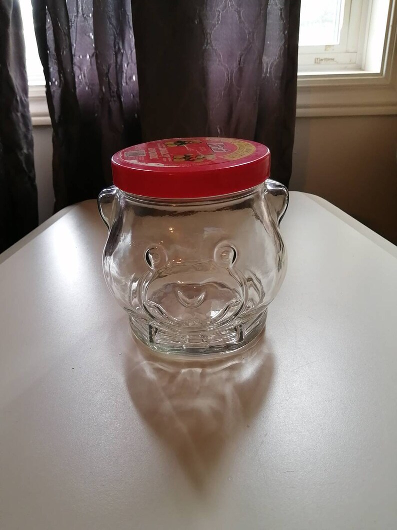 Vintage 1989 Kraft peanut butter bear head jar. With red Etsy