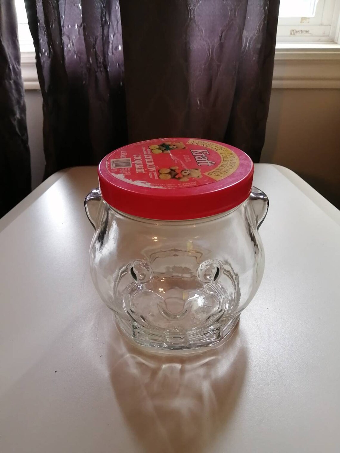 Vintage 1989 Kraft peanut butter bear head jar. With red Etsy