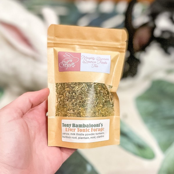 Tony Bambalooni’s Liver Tonic Forage | bunny forage mix, rabbit forage blend, bunny forage box, foraging toy, rabbit herbs, forage for bunny