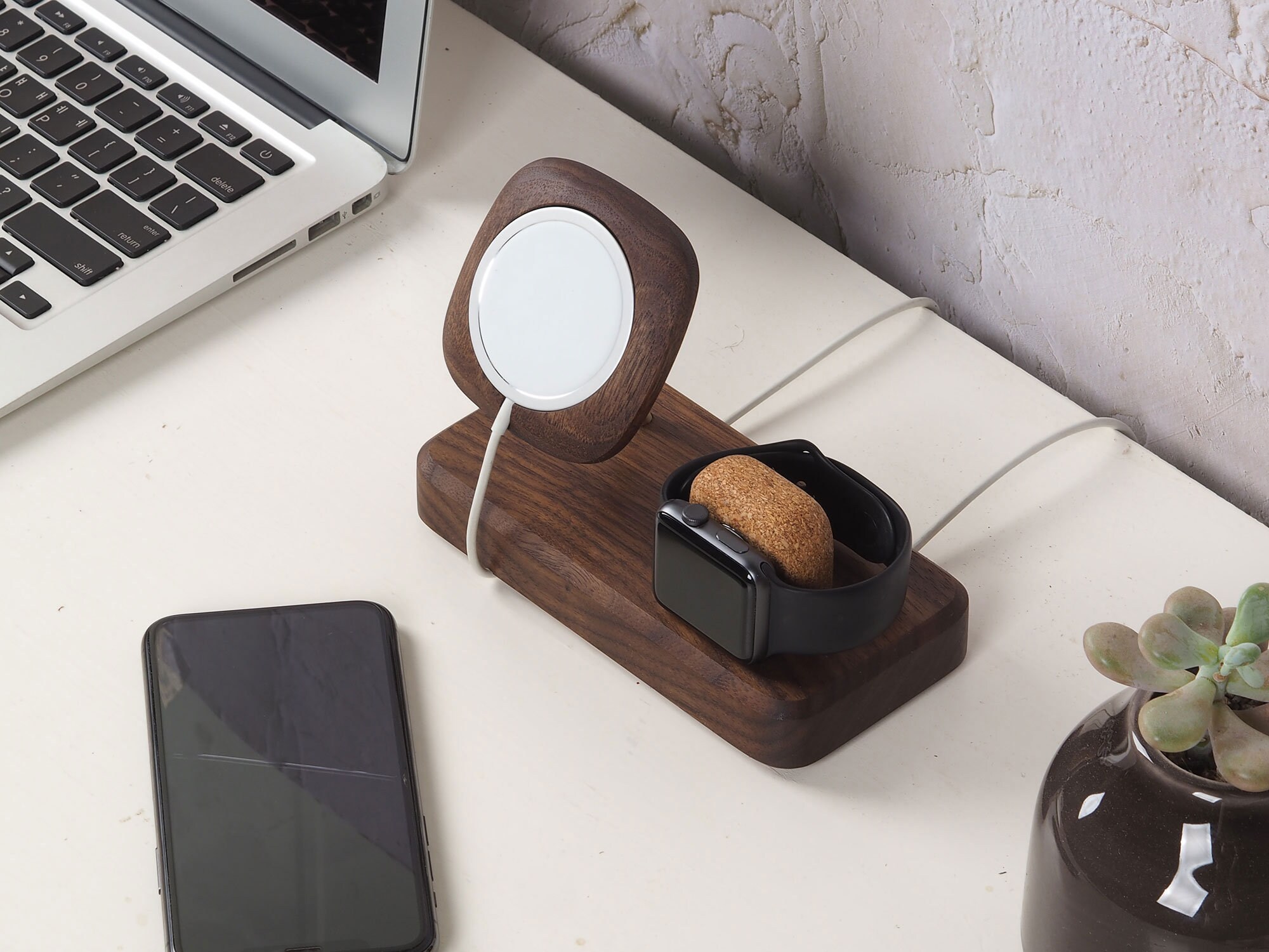 MagSafe charging station for multiple devices 2 in 1 wooden Etsy