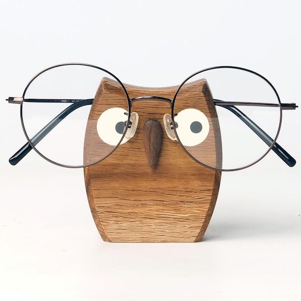 Handmade Wood Carving Eyeglasses Stand Wood Eyeglass Holder Sunglasses Display Stand Home Office Desk Supplies (Oak Owl)