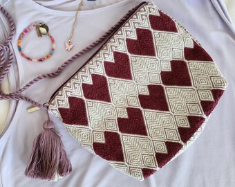 Boho crossbody bag. Embroidery bag women, Bohemian ladies crossbody bag. Unique Valentines gift for woman. Heart gift for woman.