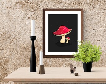 Digital Mushroom Art Print, Digital Art, Mushroom Artwork, Mushroom Art, Wall Art 8.5x11 and 5x7