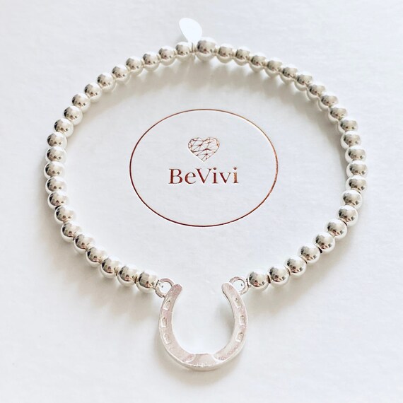 Sterling Silver 4mm Bead Bracelet With Sterling Silver Horseshoe 