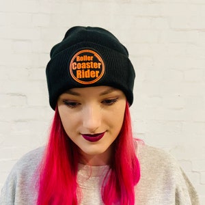 Rollercoaster Rider Logo Warm Knitted Unisex Beanie Hat, Warm and Cosy Theme Park Headwear to Protect during the Winter Whilst at the Park