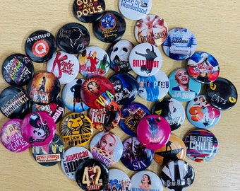 Musical Theatre Badges, 32mm Pinback Buttons, West End, Broadway, Pick your own Badges, Musical Theatre Pin Badges, Theatre Gifts,