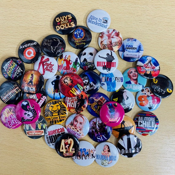 Musical Theatre Pin Badges, 32mm Pinback Buttons, West End, Broadway, Pick your own Badges, Theatre Gifts, I Love Musical Theatre Merch