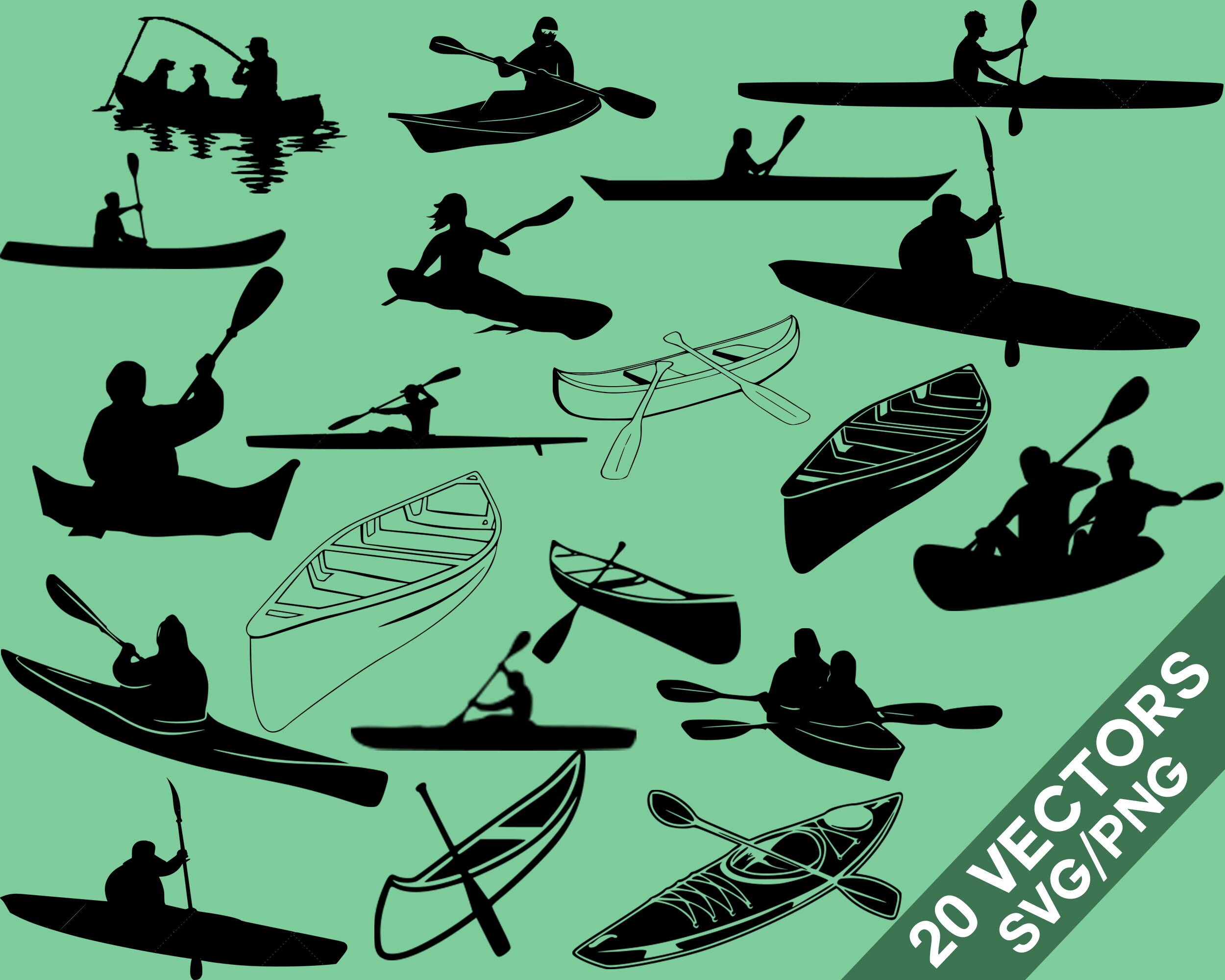Canoe Vector Pack, SVG, Png , Canoe Clip Art, Canoe Silhouette, Canoe