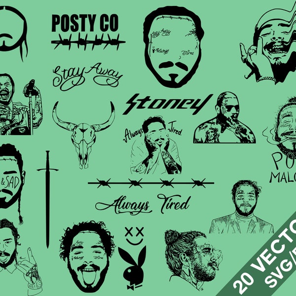 Post Malone Vector Pack, SVG, Png , Post Malone clip art, Post Malone silhouette, Post Malone Tattoo vector, Post Malone Svg