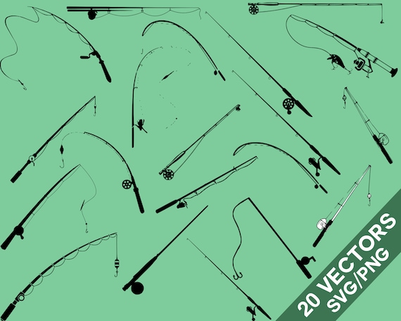 Fishing Rod Vector Pack SVG, PNG, Fishing Rod Clip Art, Digital