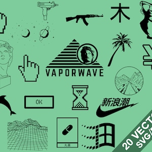 Vaporwave Vector Pack, SVG, Png , Vaporwave clip art, Silueta Vaporwave, Vector Vaporwave, Vaporwave Svg, Vaporwave