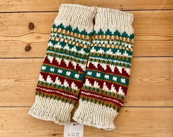 Women Fair-isle Leg warmers, 100% wool, Fleece lined, Hand Knit, Fair Trade, Knitted, Handmade, Nepal Leg Warmers, Knee High, Boot Toppers