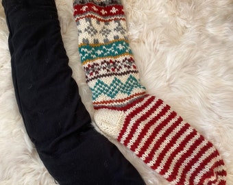 Handmade Socks, Wool socks, Fleece lined, knee high socks, Fleece, Fair Trade, Knitted, Fair-isle socks, Handmade, mid-calf, Boot socks UK