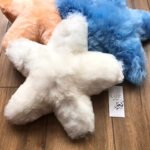 Alpaca Fur Cushion, Alpaca pillow, Star Shaped pillow, fur star, Baby gift, sheepskin cushion, White Ivory, Blue, Valentine home decor