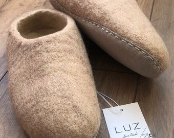 Fairtrade Felt slippers, Women's felt slippers, Wool slippers, Beige, boiled wool, warm cute cozy, suede soles, Ivory, 8 UK 41 EU Last pair