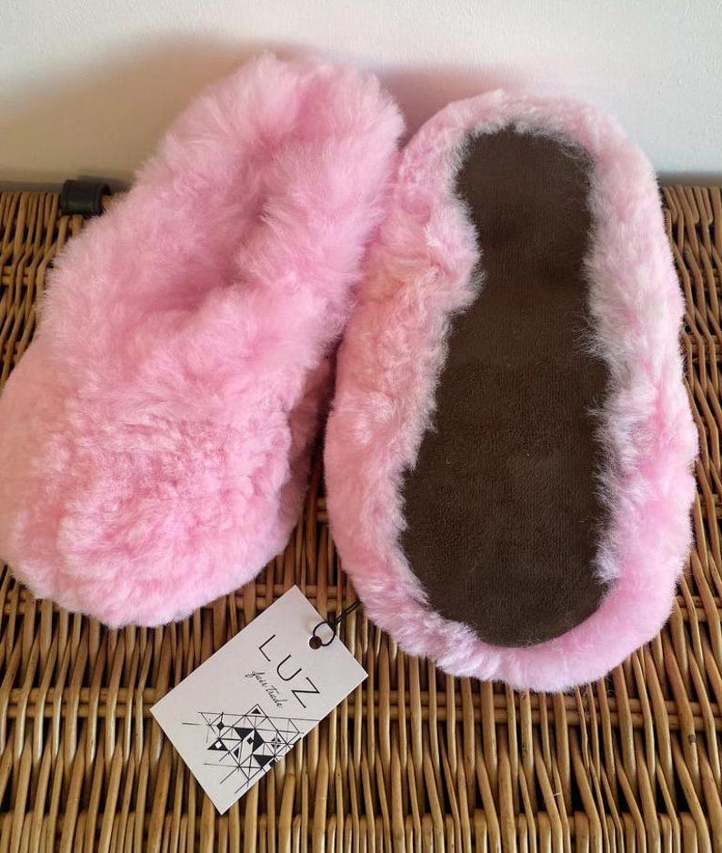 Pink Alpaca Fur Women Slippers: Handmade Sheepskin Moccasins, Ethical alpaca skin, 3-9 UK Sizes image 4